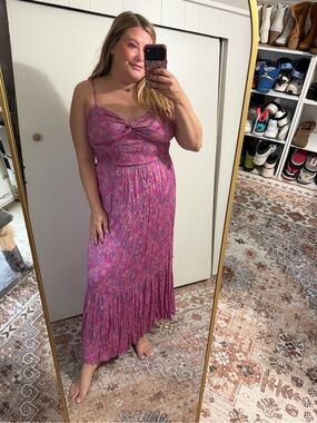 Saltwater LUXE Pink Floral Twist-Front Maxi Dress Size Large